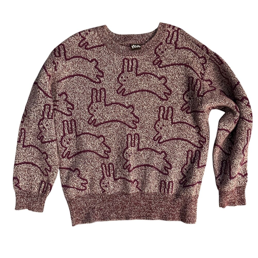 Tea Maroon Bunny Hop Marled Pullover Crewneck‎ Sweater Kids Size S Unisex